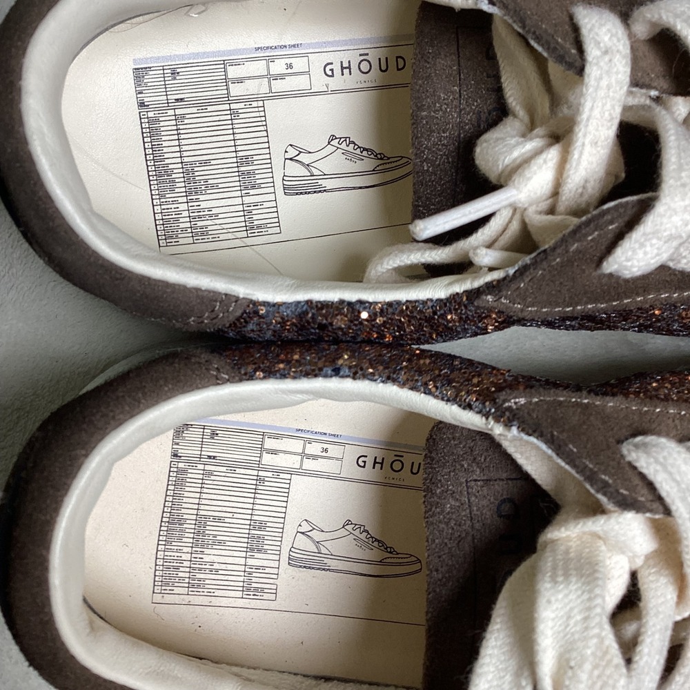 Ghoud Venice Low‑Top Sneakers, Chocolate Brown Glitter/Suede, EU 36, Italian - Picture 7 of 9